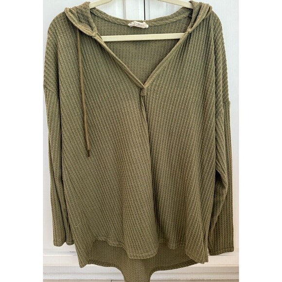 Loveriche Hoodie Sweatshirt V Neck army green women's size M boho preppy comfy - Picture 1 of 11